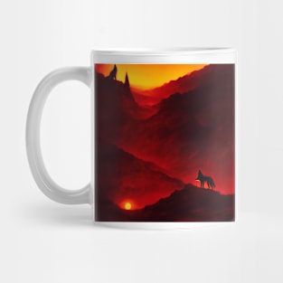 red wolfs in hell wall art Mug